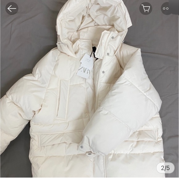 Zara oversized hooded ecru cream neutral puffer jacket Parka pocket size XS NWT - Picture 2 of 16
